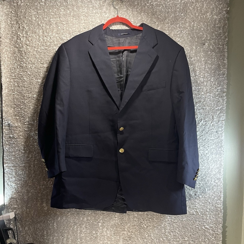 Lauren Ralph Lauren Lord & Taylor Blazer 46R Navy Wool Sport Coat Gold Buttons